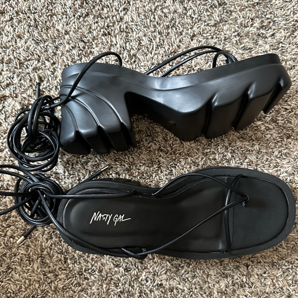 Nasty Gal Faux Leather Strap Platform Sandals